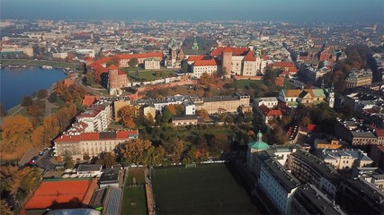 Aerial View of Krakow, Wawel, Royal Castle, Poland, - obrazy, fototapety, plakaty