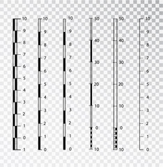 Vector map scales graphics for measuring distances . set of metric rulers in flat style. Measuring scales. Mackup for rulers. Size indicators set isolated on background. Unit distances
