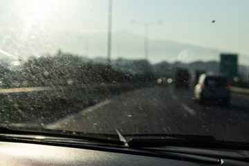 Dirty car windshield