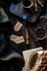 Vintage copper cups with coffee