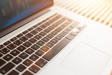 Laptop on office or home table. close-up.