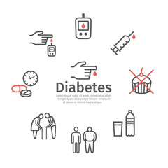 Diabetes Mellitus line icons. Symptoms and Symbols. Vector signs.