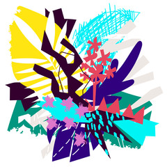 Abstract floral elements paper collage tropical flowers