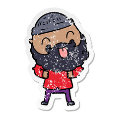 distressed sticker of a man with beard sticking out tongue