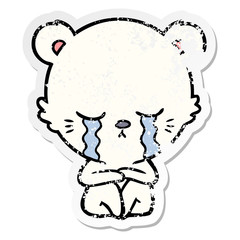 distressed sticker of a crying cartoon polarbear
