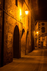 Empty street at night, Baztan, Navarra, Spain,
