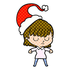 comic book style illustration of a woman wearing santa hat