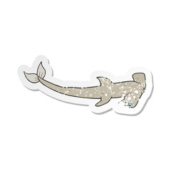 retro distressed sticker of a cartoon hammerhead shark