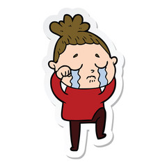 sticker of a cartoon crying woman