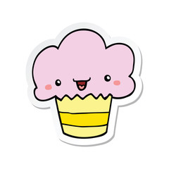 sticker of a cartoon cupcake with face