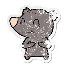 distressed sticker of a friendly bear cartoon