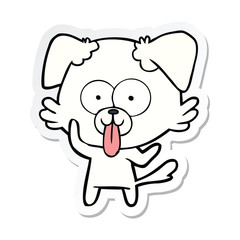 sticker of a cartoon dog with tongue sticking out