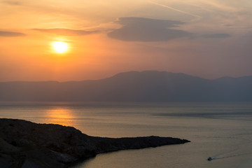 Sunset over the the sea and islands,  Kvarner Gulf, northern Adriatic Sea, Croatia