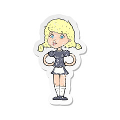 retro distressed sticker of a cartoon happy waitress woman