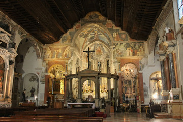 Fototapeta na wymiar Interior view of upper church San Fermo Maggiore, Verona, Italy.