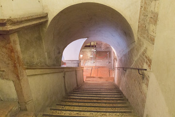 Staircases in San Fermo Maggiore Church, Verona, Italy.