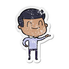 distressed sticker of a cartoon friendly man