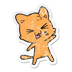 Obraz na płótnie Canvas distressed sticker of a cartoon hissing cat