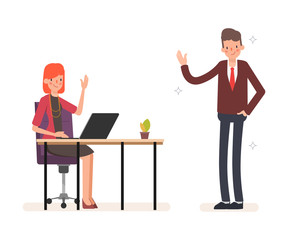 Business people colleague co working character. Animation scene businessman greeting to businesswoman. Animation scene for motion graphic.