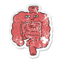 distressed sticker of a cartoon intestines
