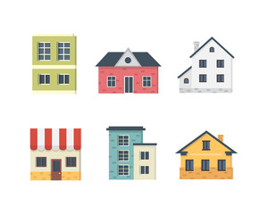 Fototapeta premium suburban private houses. House exterior. Vector urban building icons set.