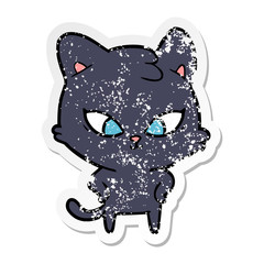 distressed sticker of a cute cartoon cat
