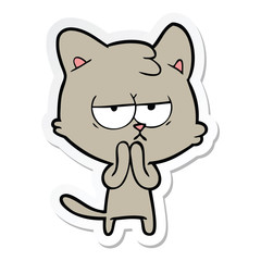 sticker of a bored cartoon cat