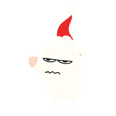 angry bear polar flat color illustration of a wearing santa hat
