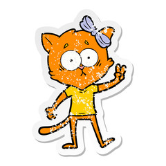 distressed sticker of a cartoon cat