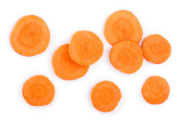 Carrot slice isolated on white background. Top view. Flat lay - obrazy, fototapety, plakaty