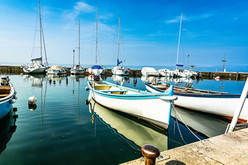  boats moored at the port on Lake Garda