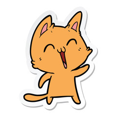 sticker of a happy cartoon cat meowing