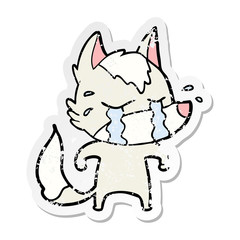 distressed sticker of a cartoon crying wolf