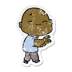 distressed sticker of a cartoon happy bald man