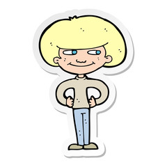 sticker of a cartoon boy with hands on hips