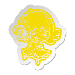 distressed old sticker of a cute kawaii girl