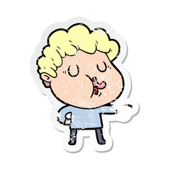 distressed sticker of a cartoon man pulling face