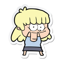 sticker of a cartoon smiling woman