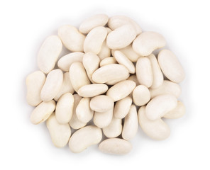 white kidney bean isolated on white background. Top view. Flat lay