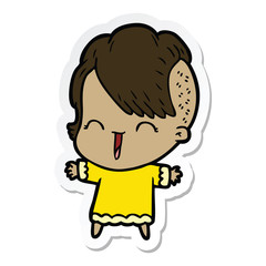 sticker of a cartoon happy hipster girl