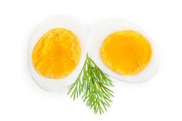 boiled egg and half isolated on white background. Top view.
