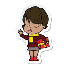 sticker of a cartoon woman with eyes shut