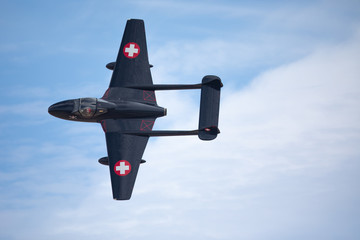 Close view of an  end of WW II British jet fighter (de Havilland Vampire) 