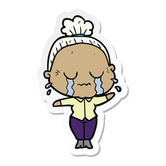 sticker of a cartoon crying old lady