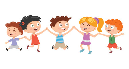 Kids. Boys and girls plays and jump on the white background. Vector illustration