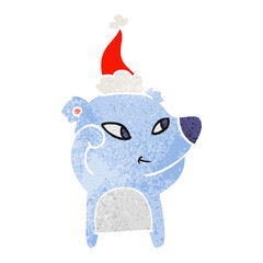 cute retro cartoon of a bear wearing santa hat