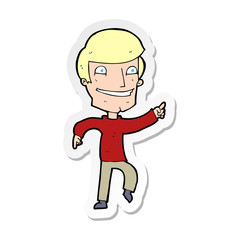 sticker of a cartoon happy man pointing