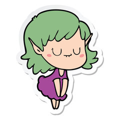 sticker of a happy cartoon elf girl wearing dress
