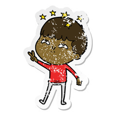 distressed sticker of a cartoon amazed boy