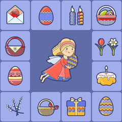 Vector Greeting card with Easter icon and Angel.